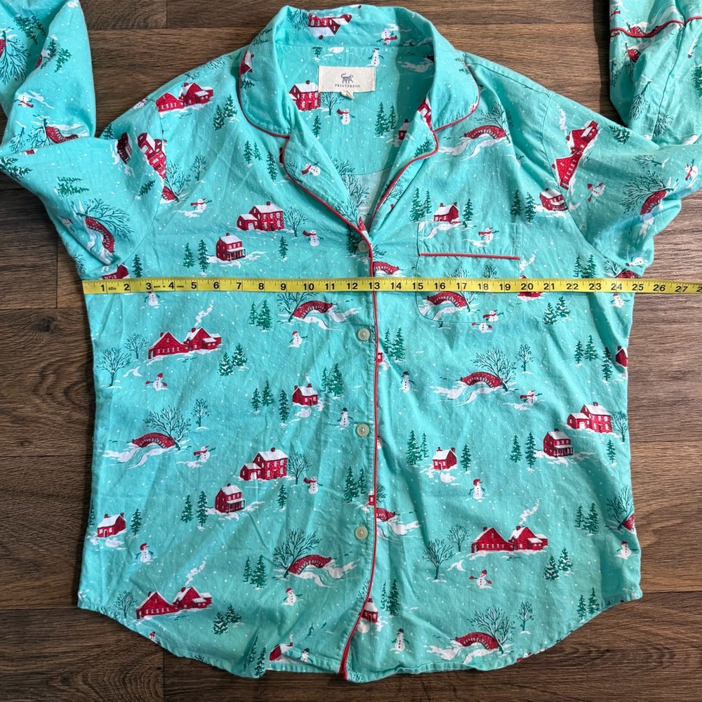 Printfresh Teal Holiday Print Pajama Set with Red Accents - Picture 12 of 13